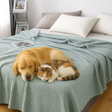 All-Season Lightweight Breathable Cotton Waffle Throw Blanket for Pets & People