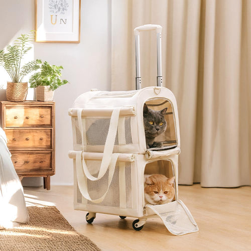 Double-Layer Spacious Multi-Cat Travel Rolling Pet Carrier Bag with Wheels