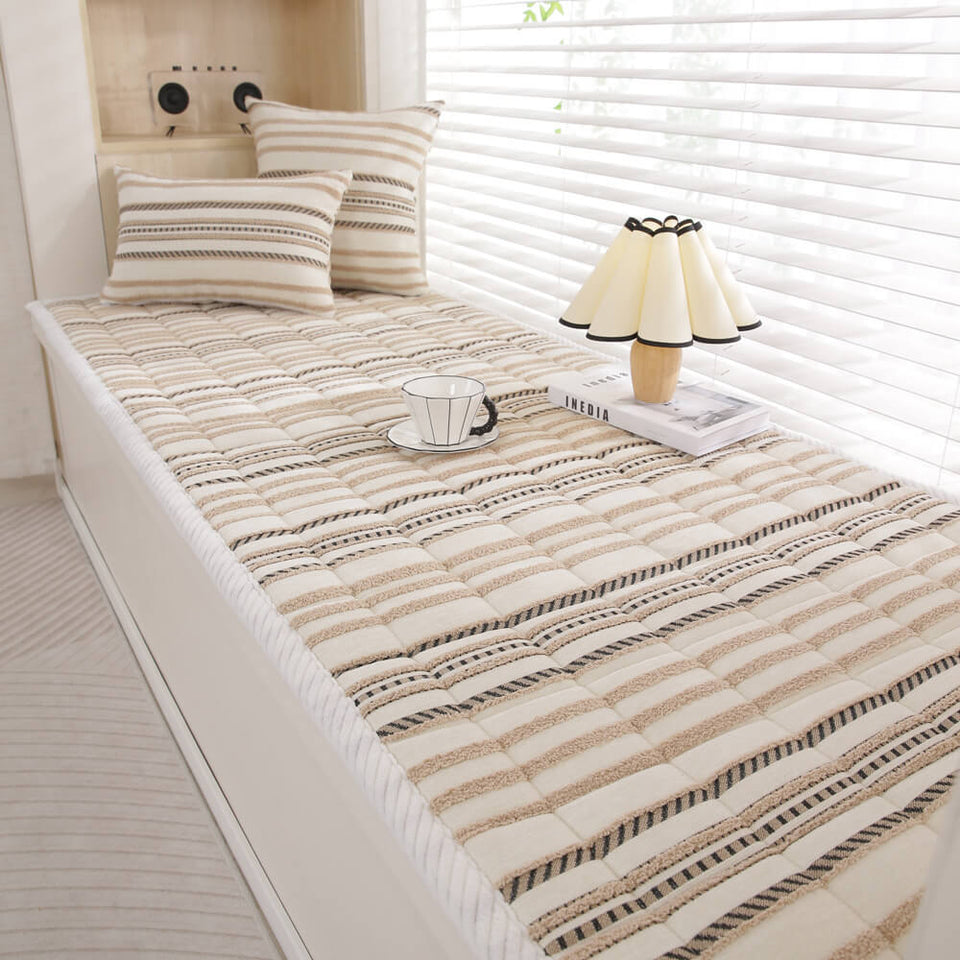 Cozy Chenille Striped Plush Sofa Protector Pet Mat Non-slip Couch Cover