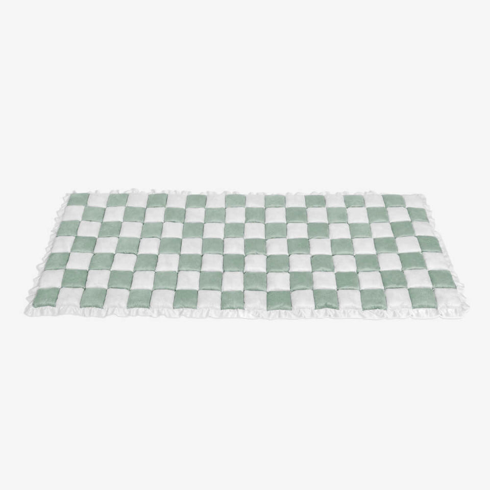 Cream-colored Large Plaid Square Fuzzy Pet Dog Mat Bed Couch Cover