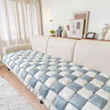 Cream-colored Large Plaid Square Fuzzy Pet Dog Mat Bed Couch Cover