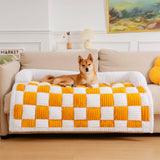 Cream Square Plaid Cozy Dog Mat Furniture Protector Covers