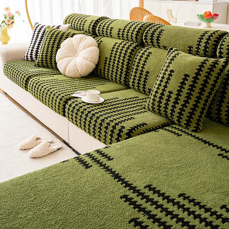 All-Season Soft & Stretchy Fishbone Striped Magic Couch Cover