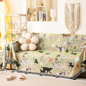 Dog Park Themed Anti-Scratch Tassel Edge Throw Couch Cover