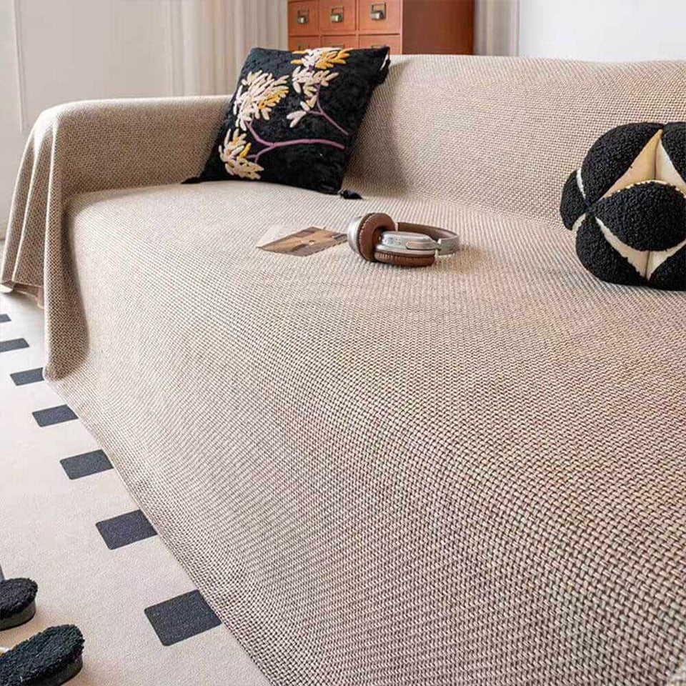 Breathable Woven Linen-Look Scratch-Resistant Throw Couch Cover