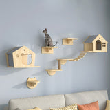 Wooden Cat Furniture Wall-Mounted Cat Climber Shelves with Condo Set