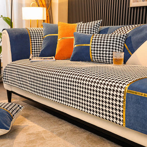 Classic Houndstooth Print Chenille Non-slip Couch Cover