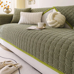 Cozy Quilted Grid Corduroy Thickened Anti-Slip Couch Cover