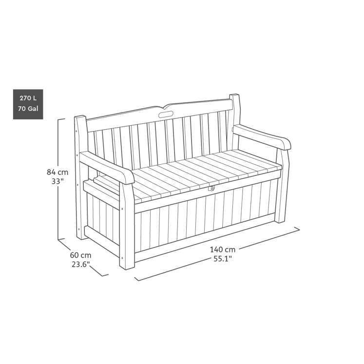 Keter Eden 265L Plastic Storage Bench – Total Grey - Image 3