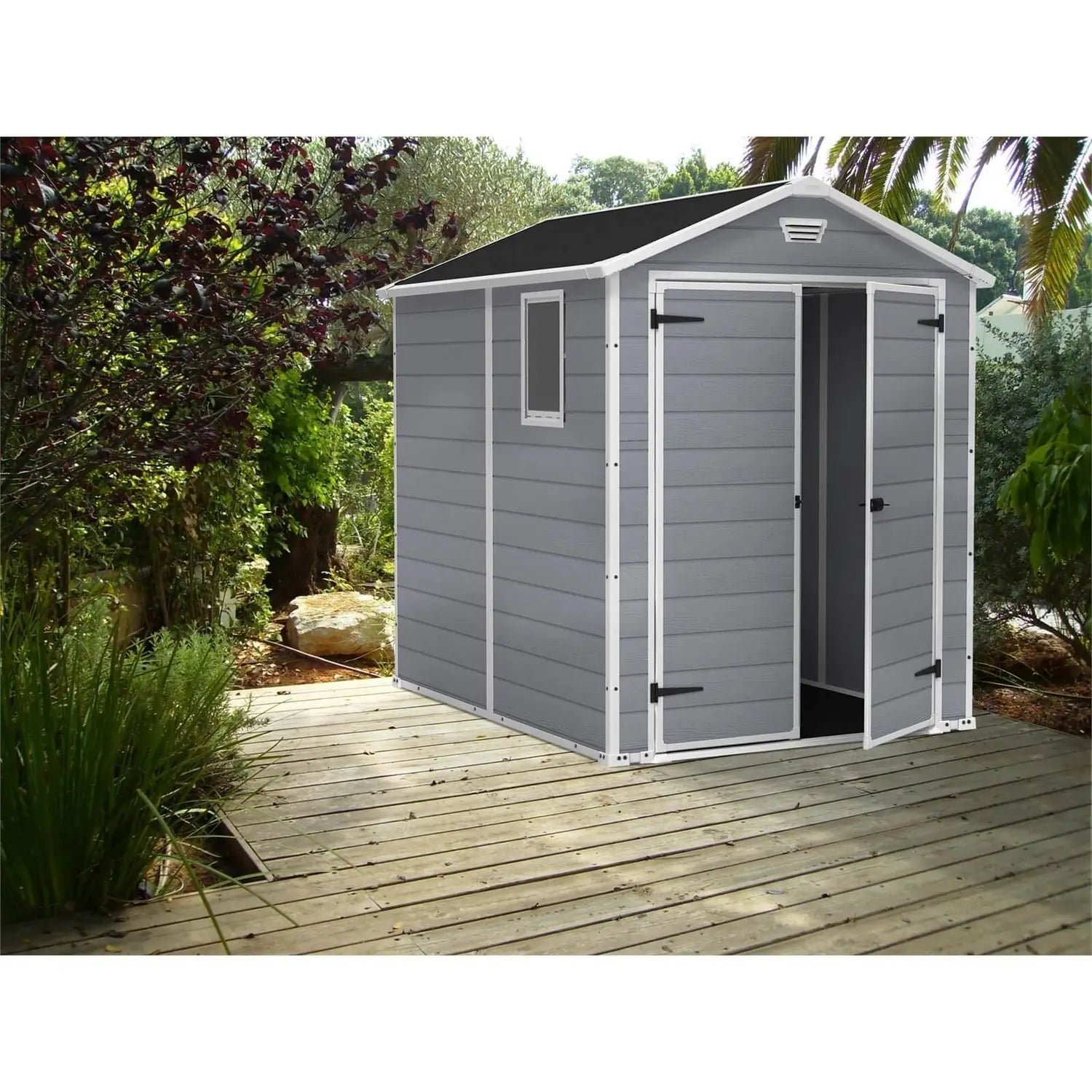 Keter 6′ x 8′ Manor Plastic Garden Storage Shed – Grey - Image 4